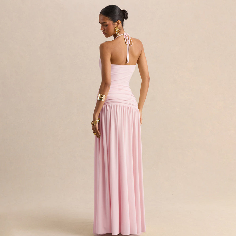Damen Maxikleid mit Raffungen und schulterfreiem Design R&B