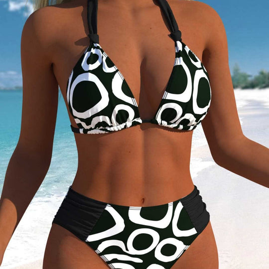 Damen Bikini-Set mit modernem grafischen Muster und hohem Schnitt R&B