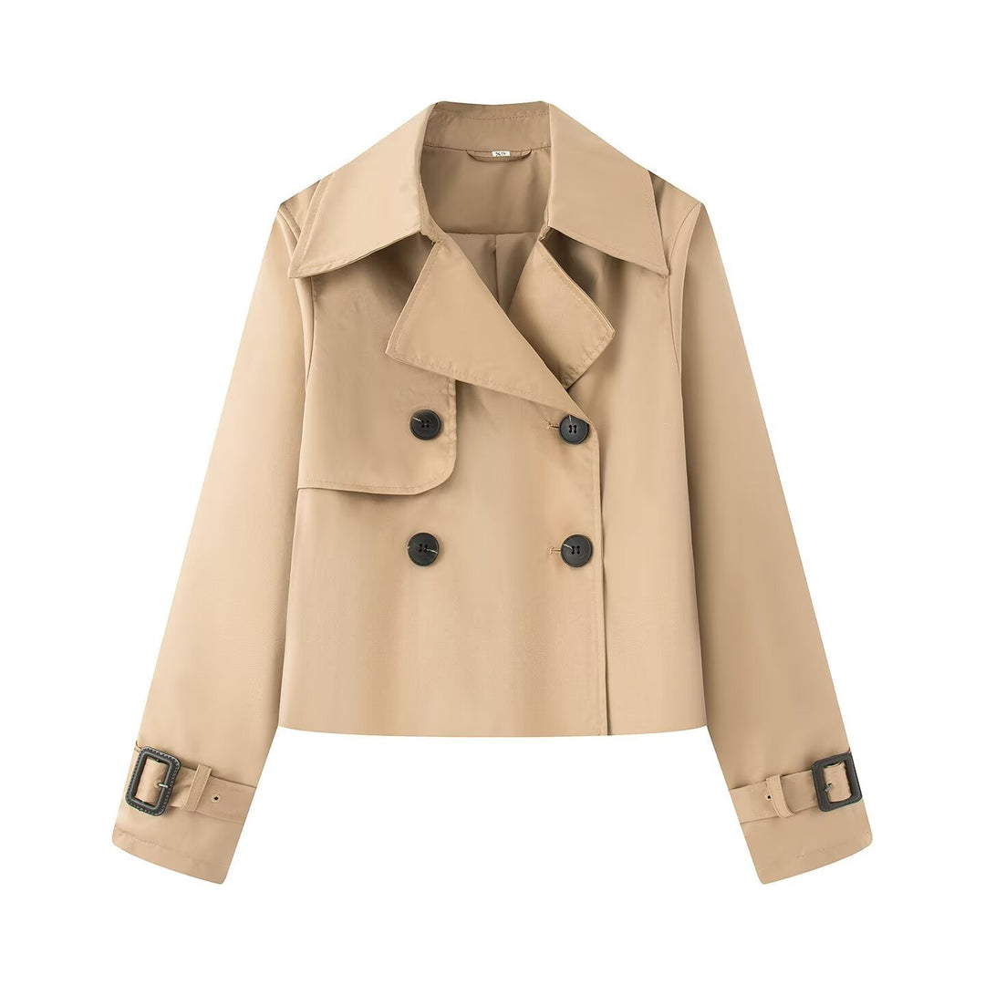Damen elegante Trenchcoat-Jacke mit klassischen Details R&B