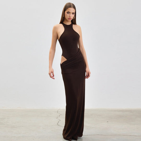 Damen Maxikleid mit elegantem Wickeldesign und hohem Kragen R&B