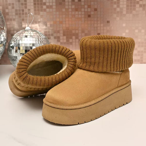 Damen Modische Winterstiefel aus weichem Wildleder mit elastischem Strickrand R&B