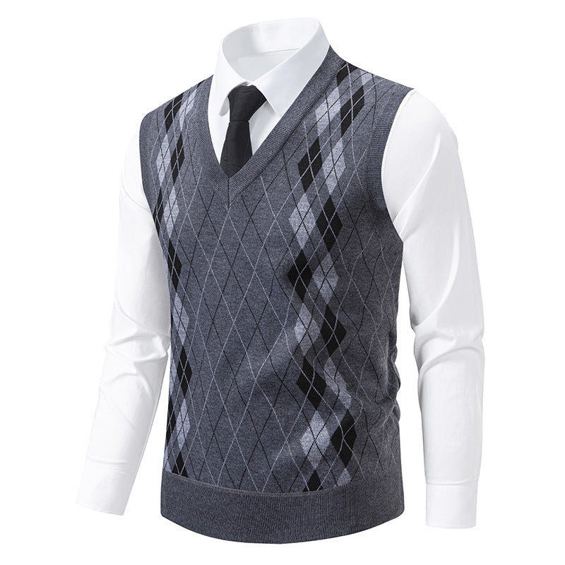 Herren eleganter V-Ausschnitt Pullunder im argyle Muster