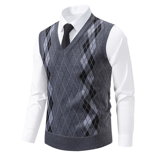Herren eleganter V-Ausschnitt Pullunder im argyle Muster R&B