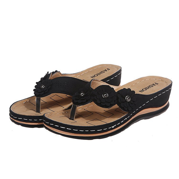 Damen Elegante Zehentrenner-Sandalen mit floralem Dekor R&B