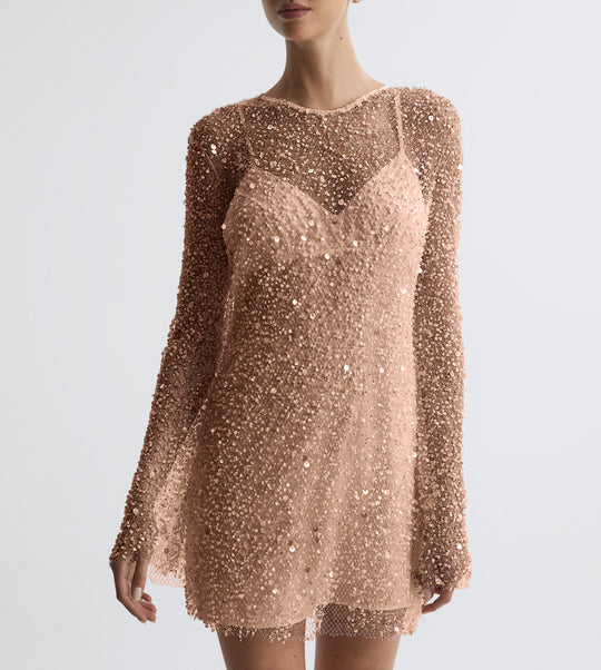 Damen Glitzerndes Cocktailkleid mit schimmernden Pailletten und langen Ärmeln R&B
