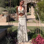Damen Zweiteiliges Sommerkleid mit raffiniertem Oberteil und fließendem Rock R&B