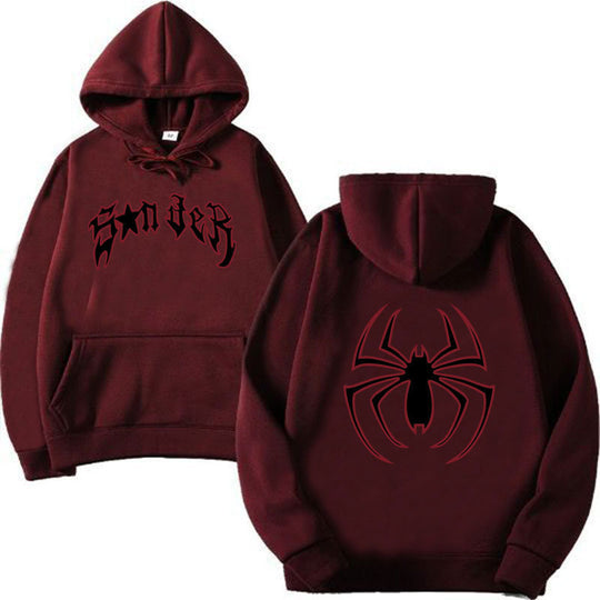 Damen Kapuzenpullover mit auffälligem Spinnenmotiv und grobem Schriftzug R&B