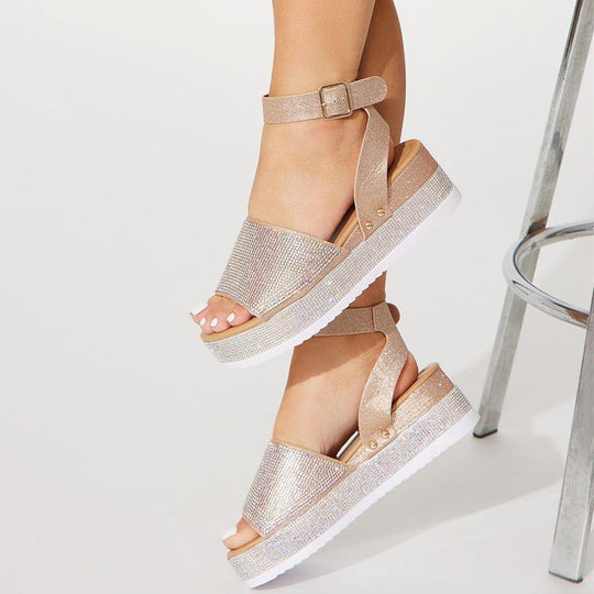 Damen Glamouröse Plateausandalen mit funkelnden Strass-Applikationen R&B