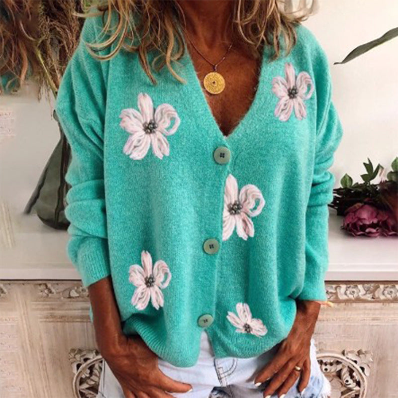 Damen Kuschelige Strickjacke mit floralem Muster und durchgehendem Knopfverschluss R&B