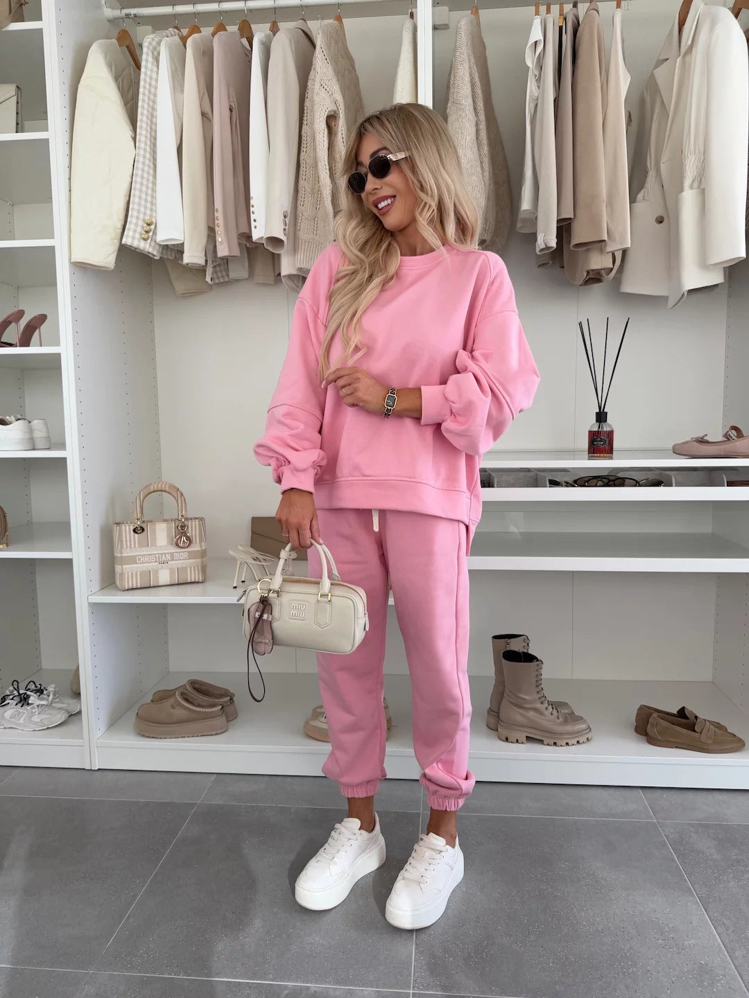 Damen lässiges Fleece-Set mit elastischen Bündchen und modischem Schnitt R&B