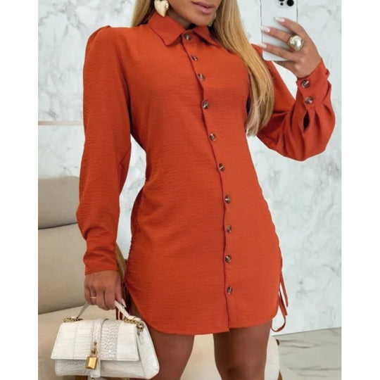 Damen Knopfhemd Kleid im femininen Schnitt mit Rüschendetails R&B