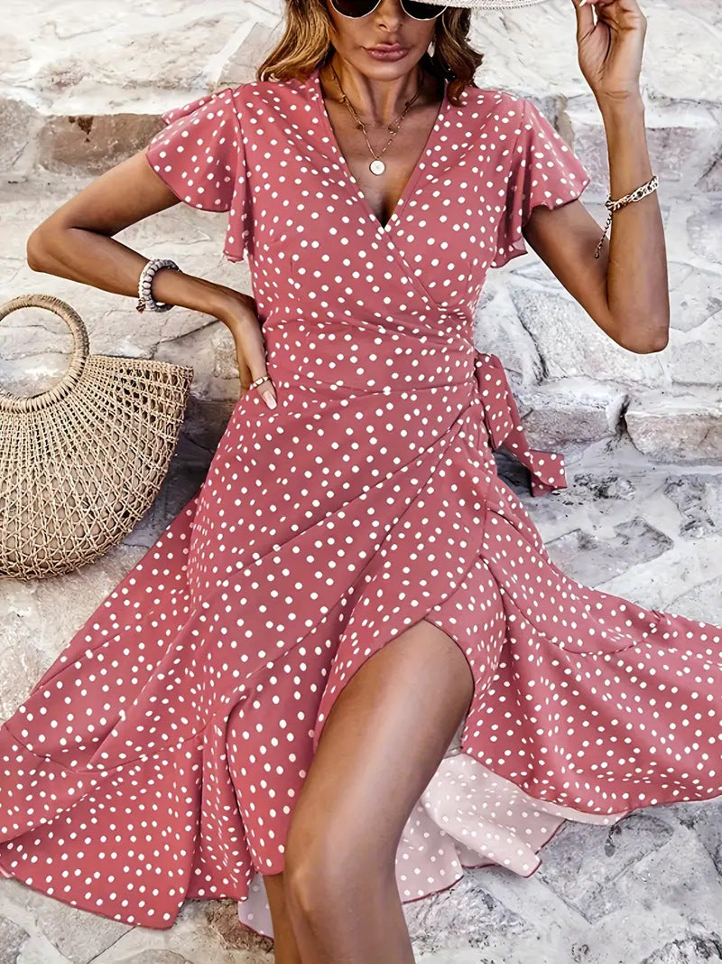 Damen Wickelkleid mit Punkten und fließendem Schnitt R&B