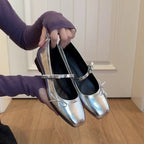 Damen Ballerinas mit glanzvoller Oberfläche und dekorativem Schleifendetail
