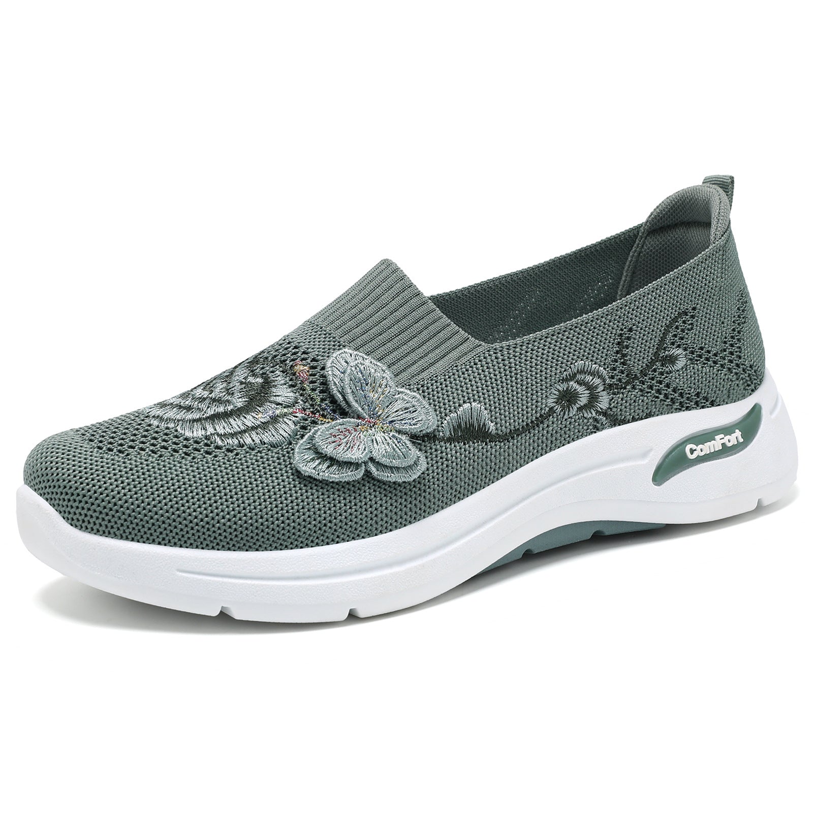 Damen nan gestrickter Slip-On Slipper mit 3D-Blumenstickerei und ergonomischer Komfort-Zwischensohle R&B