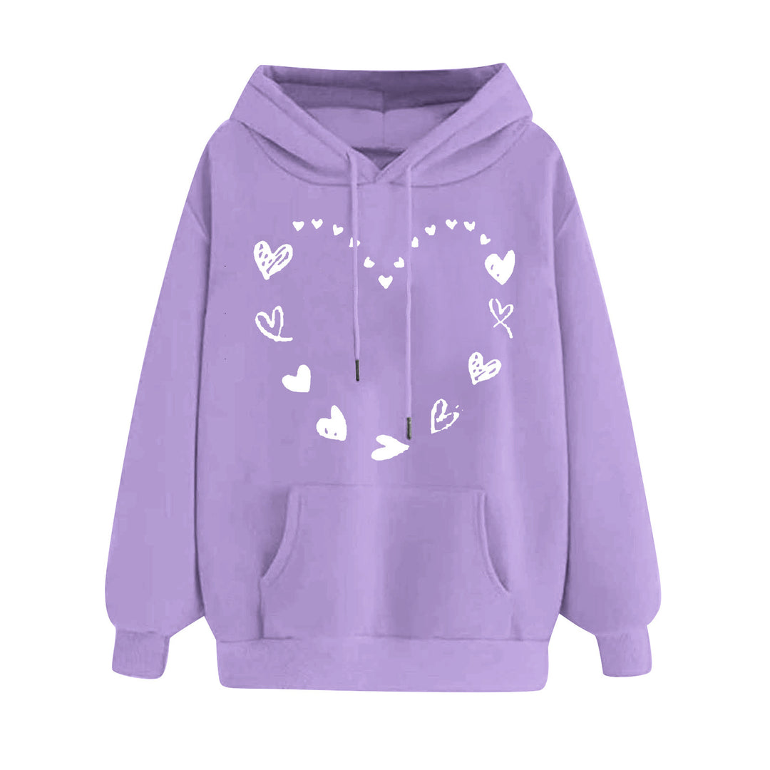 Damen Kapuzensweater mit verspieltem Herzmotiv und bequemer Kängurutasche R&B