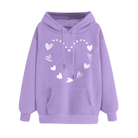 Damen Kapuzensweater mit verspieltem Herzmotiv und bequemer Kängurutasche R&B