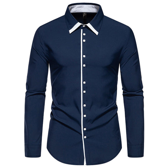 Herren elegantes Slim-Fit Hemd mit kontrastierendem Kragen und hochwertigen Stoffdetails R&B