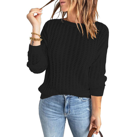 Damen Strickpullover mit feinem Lochmuster und lässigem Schnitt R&B