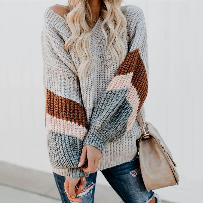 Damen Strickpullover mit modernen Farbblock-Design und weitem Schnitt R&B