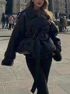 Damen Oversized Kunstlederjacke mit kuscheligem Futter R&B