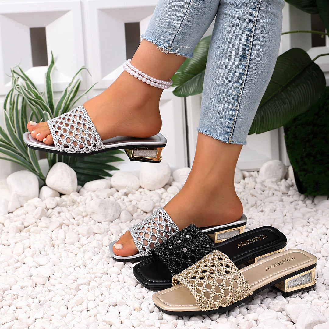 Damen Offene Mules mit filigranem Netzdesign und elegantem Blockabsatz R&B