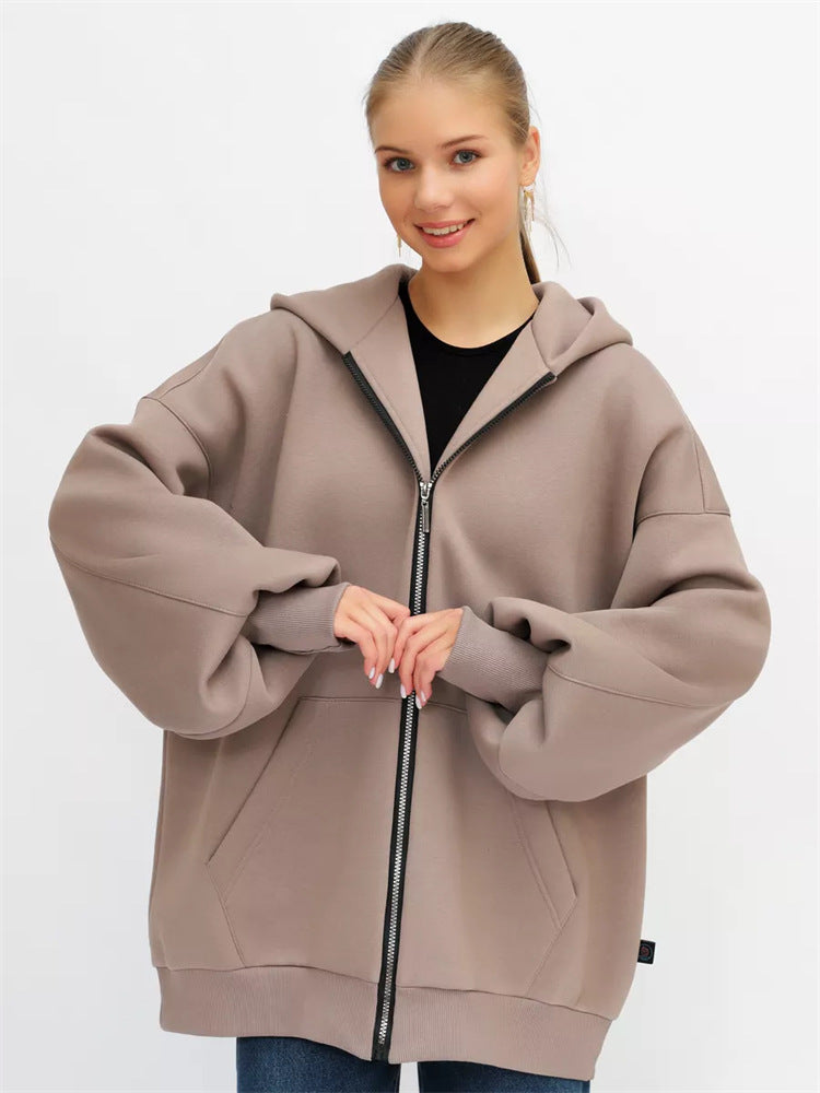Damen lässiger Oversized Zip-Hoodie mit tiefen Taschen R&B