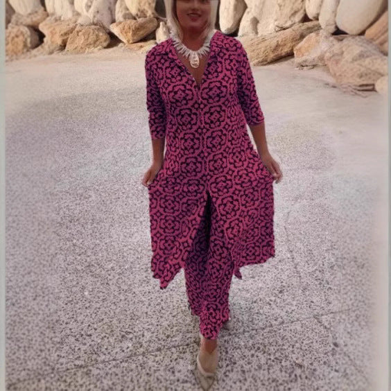 Damen Maxikleid mit raffiniertem Muster und asymmetrischem Saum R&B