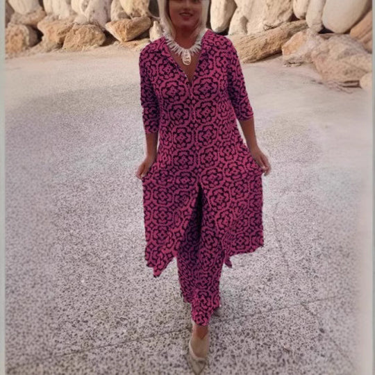 Damen Maxikleid mit raffiniertem Muster und asymmetrischem Saum R&B