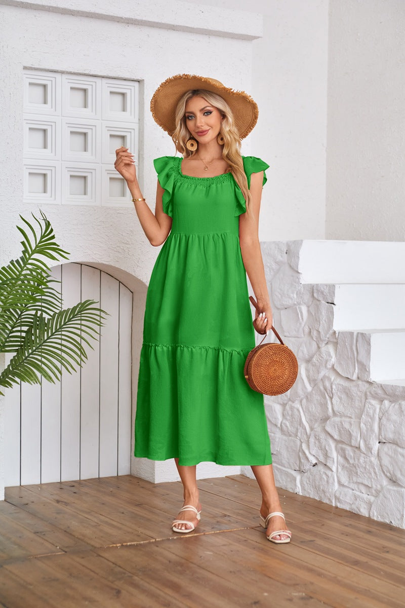 R&B | Kleid mit plissiertem Saum und eckigem Ausschnitt, schulterfrei