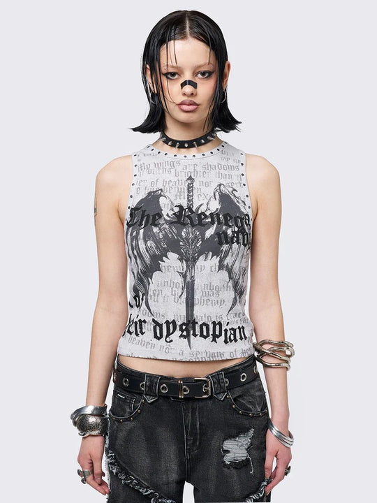 Damen Crop-Top mit urbanem Dystopie-Print R&B