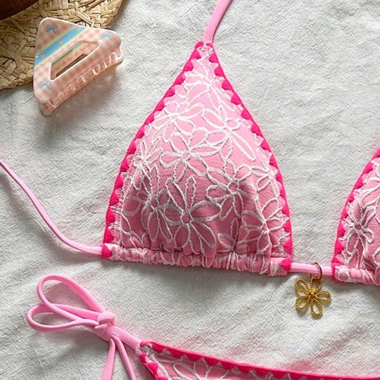 Damen Triangel-Bikini-Set mit floralen Stickereien R&B