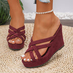 Damen Wedge-Sandalen mit überkreuzten Riemen und rutschfester Sohle