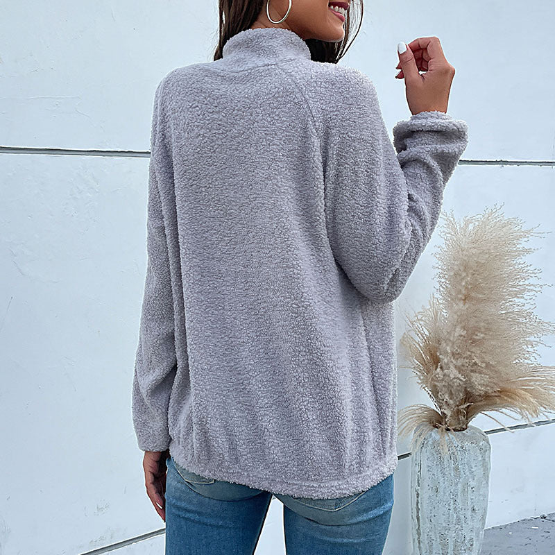 Damen Fleece-Pullover mit hohem Kragen und kontrastierendem Stoff R&B