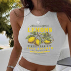 Damen Crop-Top mit frischem Zitronenmotiv und lässigem Schnitt R&B