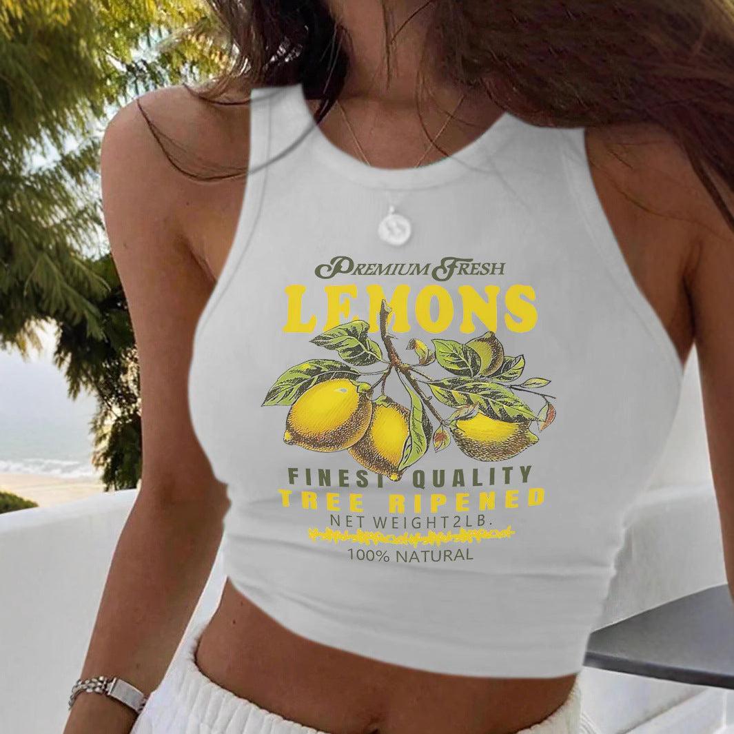 Damen Crop-Top mit frischem Zitronenmotiv und lässigem Schnitt R&B