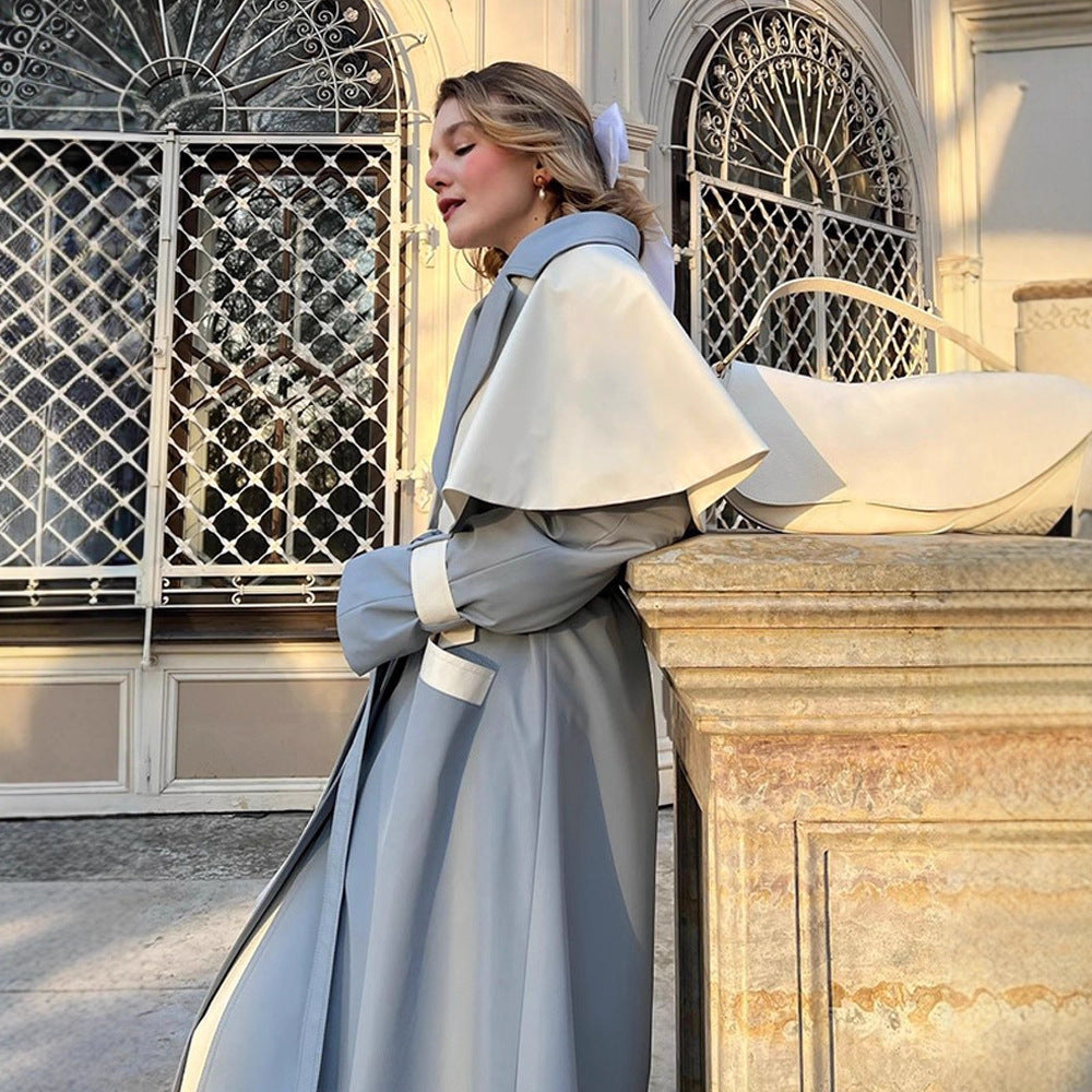 Damen modischer Trenchcoat mit kontrastierendem Farbdesign und eleganten Details R&B