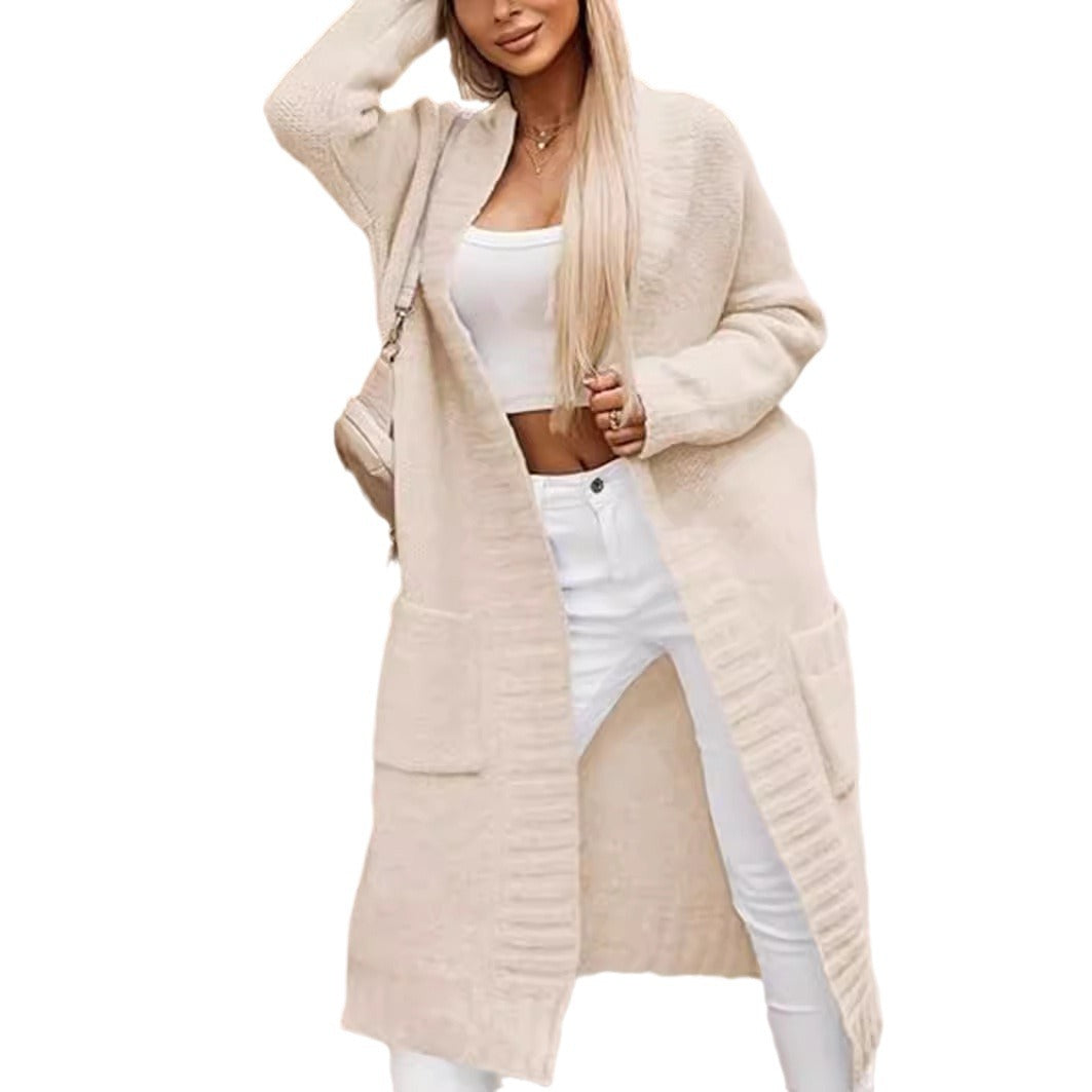 Damen Langstrickjacke mit tiefen Taschen und offenem Schnitt R&B