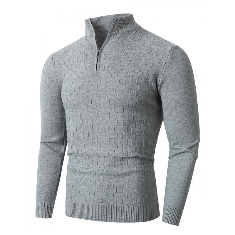 Herren Strickpullover mit modernem Zopfmuster und Halbreißverschluss R&B