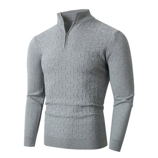 Herren Strickpullover mit modernem Zopfmuster und Halbreißverschluss R&B
