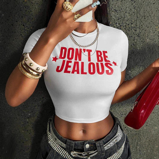 Damen Crop-T-Shirt mit modernem Statement-Print und figurbetontem Schnitt R&B