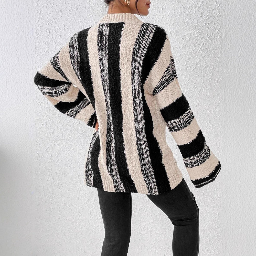 Damen Grober Strickpullover mit auffälligem Streifenmuster und lockerer Passform R&B