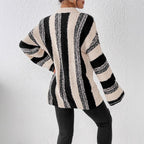 Damen Grober Strickpullover mit auffälligem Streifenmuster und lockerer Passform R&B