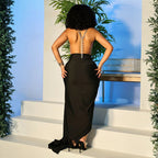 Damen Elegantes Wickelkleid mit tiefem V-Ausschnitt und seitlichem Schlitz R&B