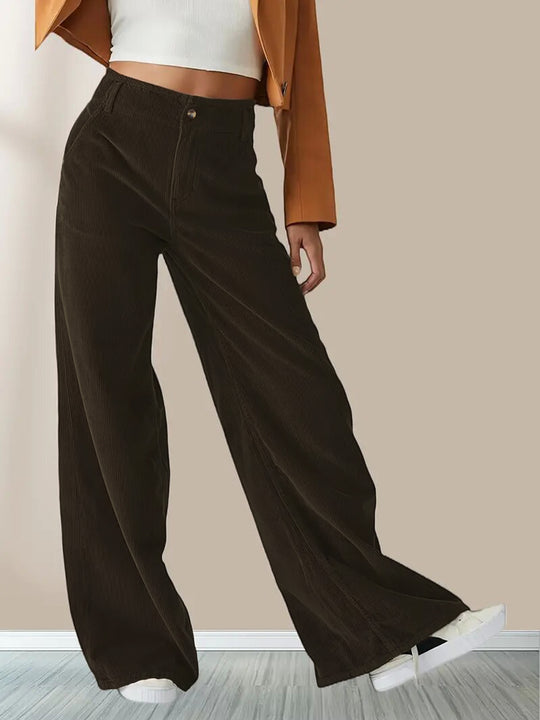 Damen Weit geschnittene Stoffhose mit hohem Bund und praktischen Taschen R&B