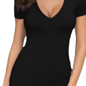 Damen Figurbetontes V-Ausschnitt T-Shirt R&B