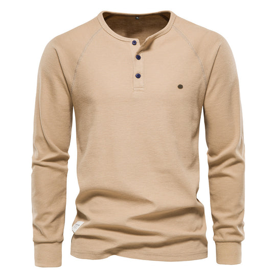 Herren Langarm-Henley-Shirt mit strukturierter Oberfläche und modischer Knopfleiste R&B