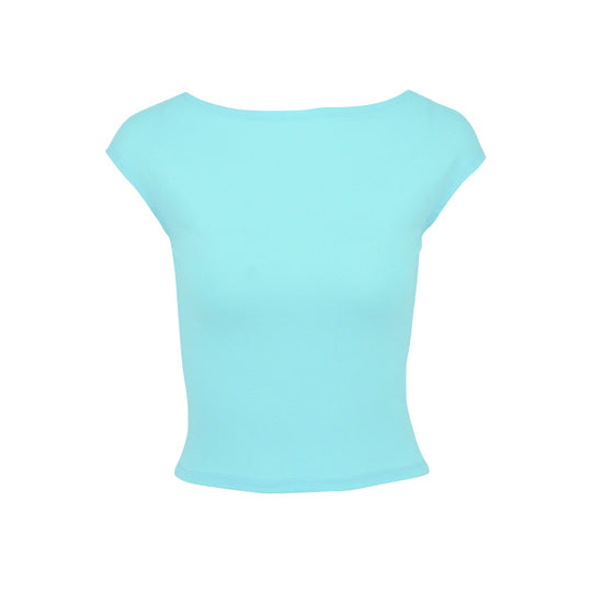 Damen Crop-Top mit weitem Ausschnitt und figurbetonter Passform R&B