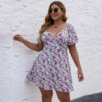 Damen Blütenmuster Freizeitkleid mit schmeichelndem V-Ausschnitt und luftigen Ärmeln R&B