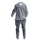 Herren nan komfortables Kabelstrick-Set mit tiefem V-Ausschnitt, Kordelzug-Jogger und Bündchen R&B