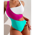 Damen Einteiler Badeanzug mit asymmetrischem Schnitt und vitaler Farbgestaltung R&B